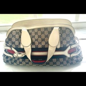 Gucci Beige/Blue GG Canvas and Leather bag